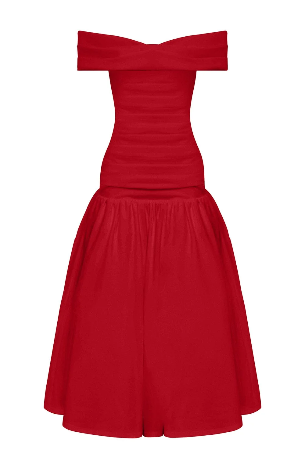 Red Dropped Waist Midaxi Dress with Bardot Neckline