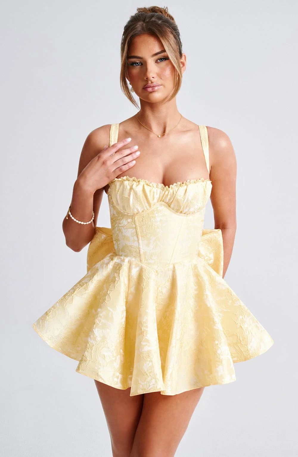 Floral Jacquard Playsuit with Lace Trim in Buttercup