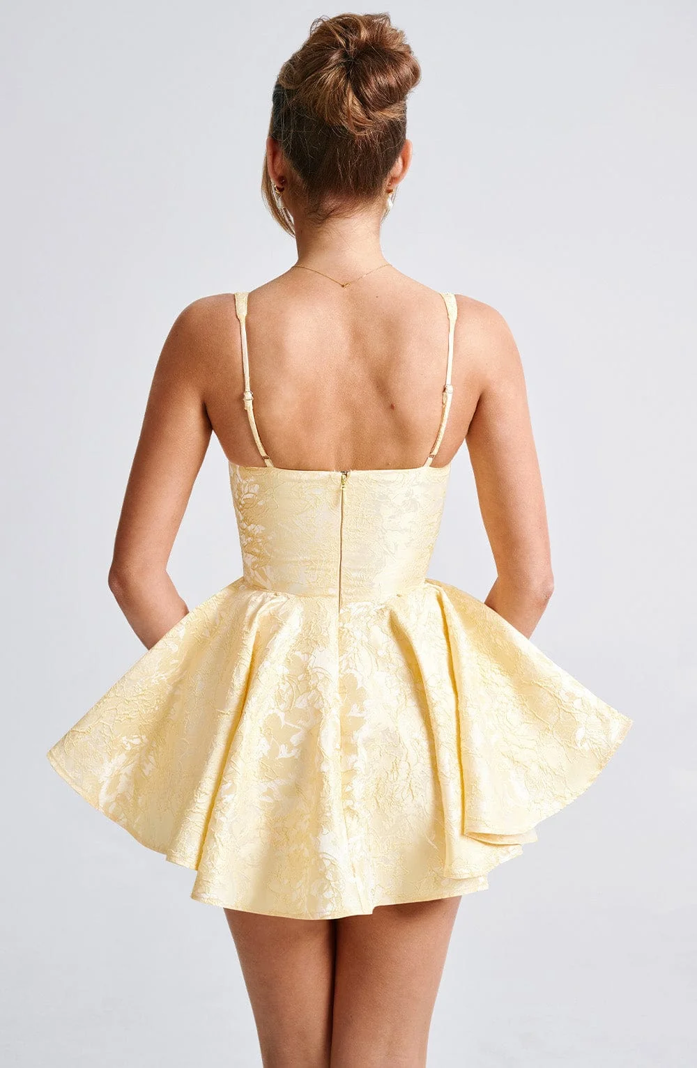 Floral Jacquard Playsuit with Lace Trim in Buttercup