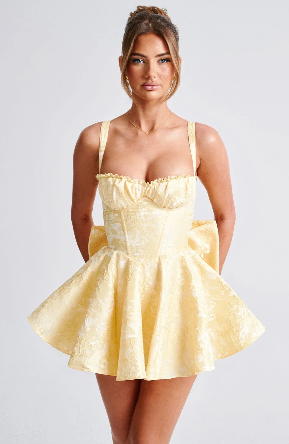 Floral Jacquard Playsuit with Lace Trim in Buttercup