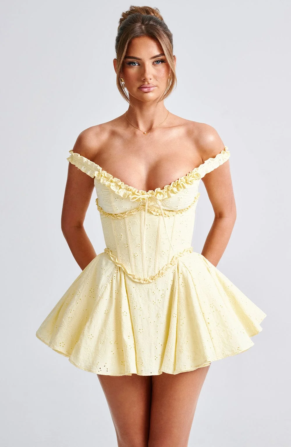 Lemon Floral Broderie Anglaise Playsuit - Womens Corset Dress