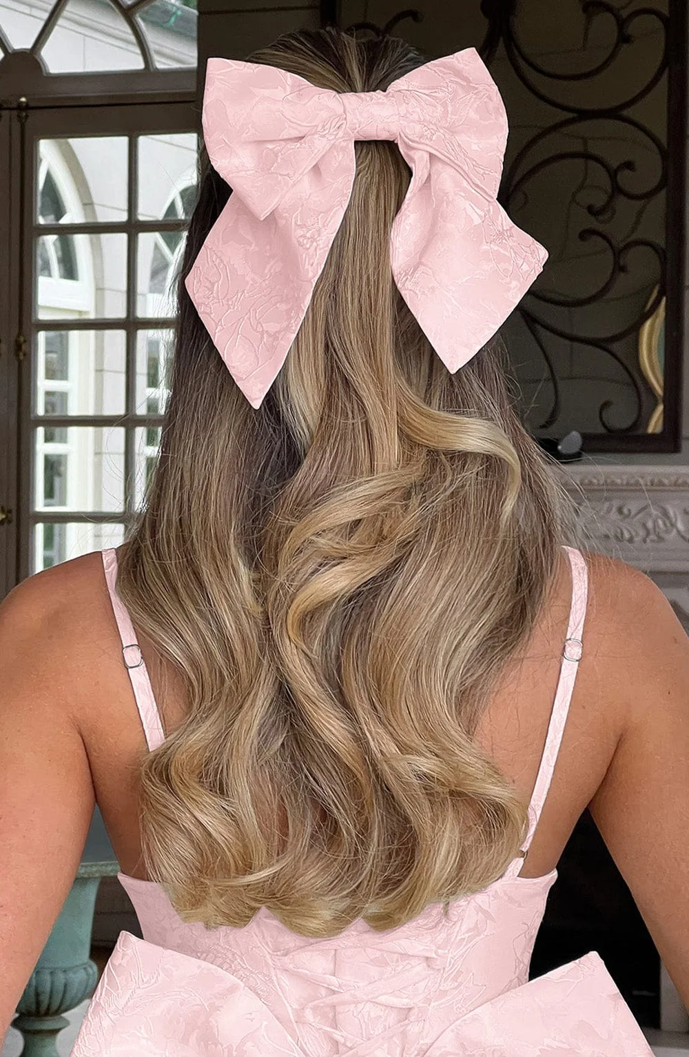 Floral Jacquard Hair Bow Clip - Blush Accessory for Girls