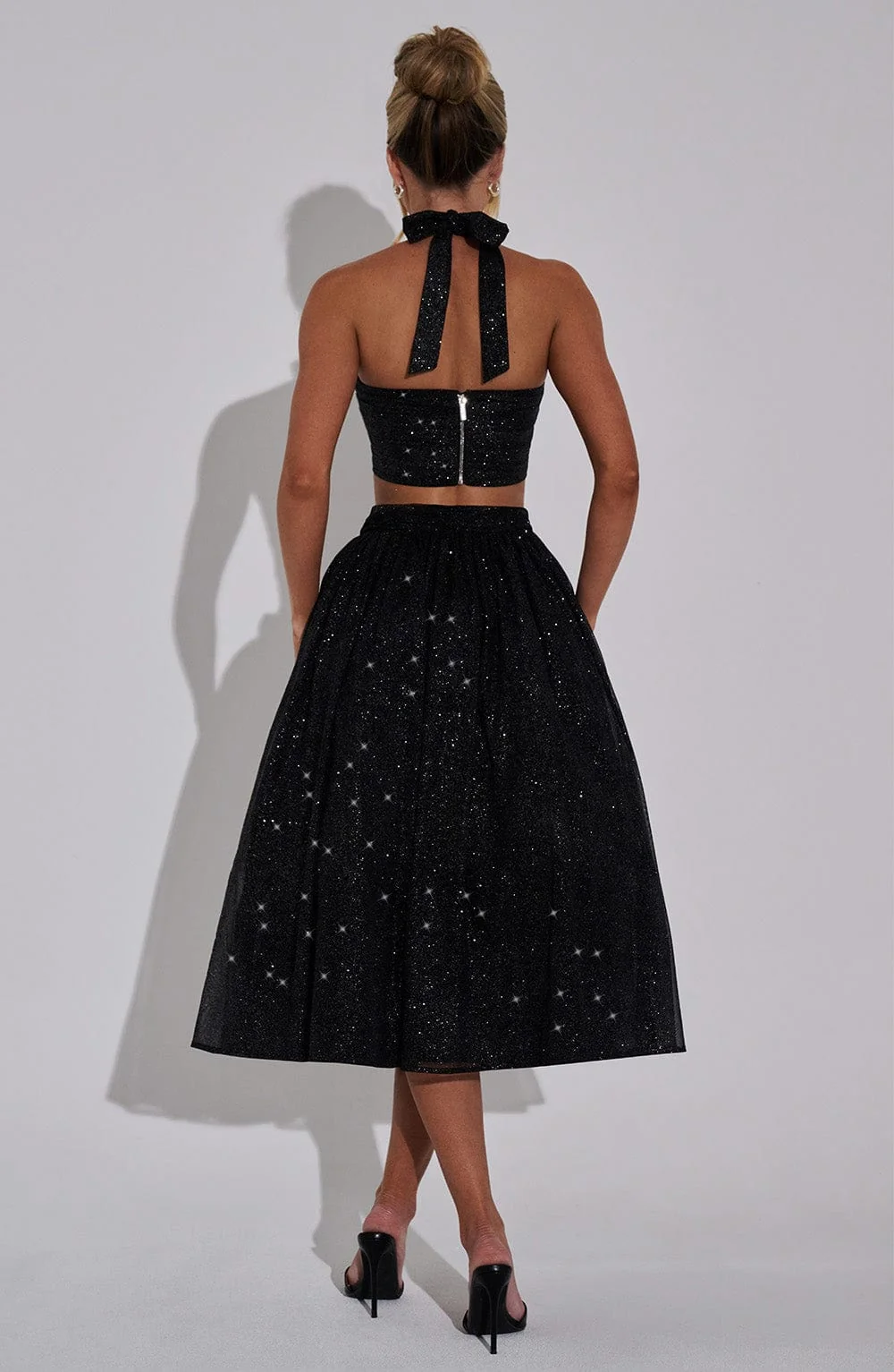 Black Sparkle Mesh Alani Midi Skirt