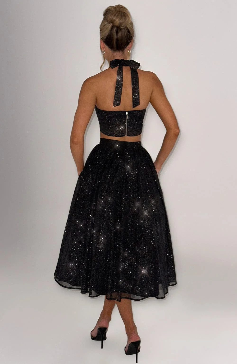 Black Sparkle Mesh Alani Midi Skirt