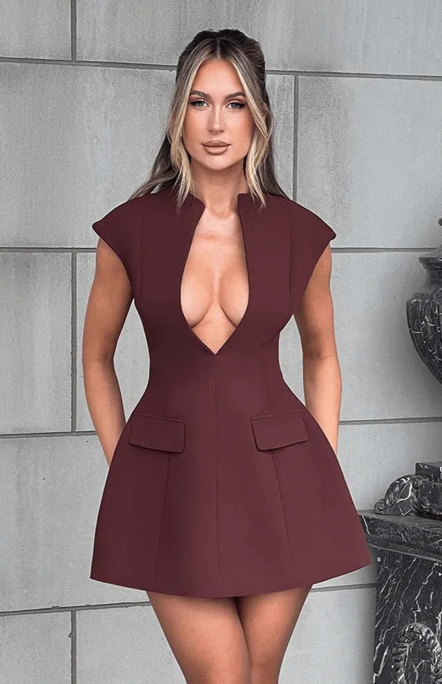 Brown Bubble Hem Mini Dress - Stylish Chic Design