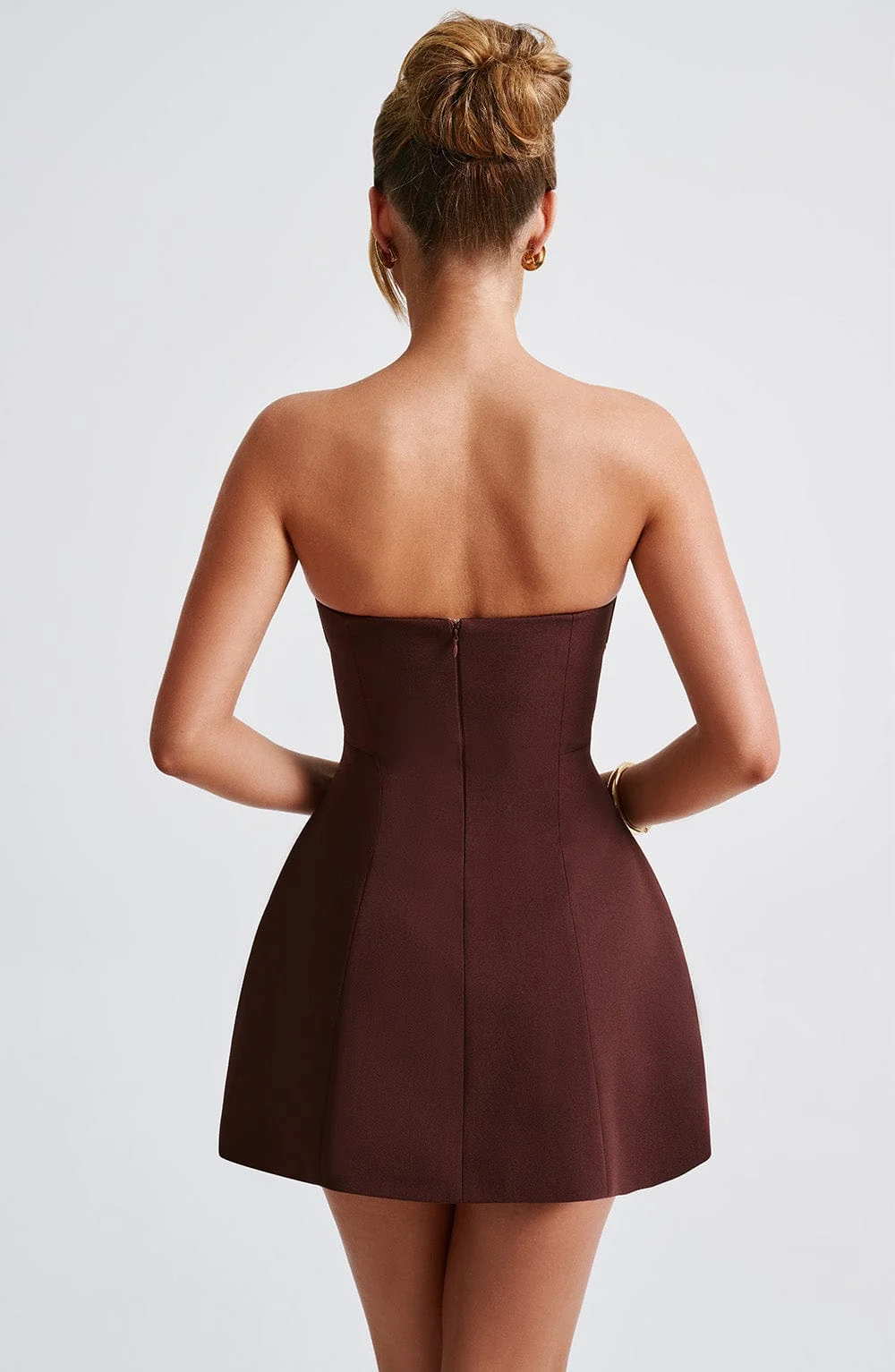 Brown Strapless Bubble Mini Dress - Elegant and Stylish
