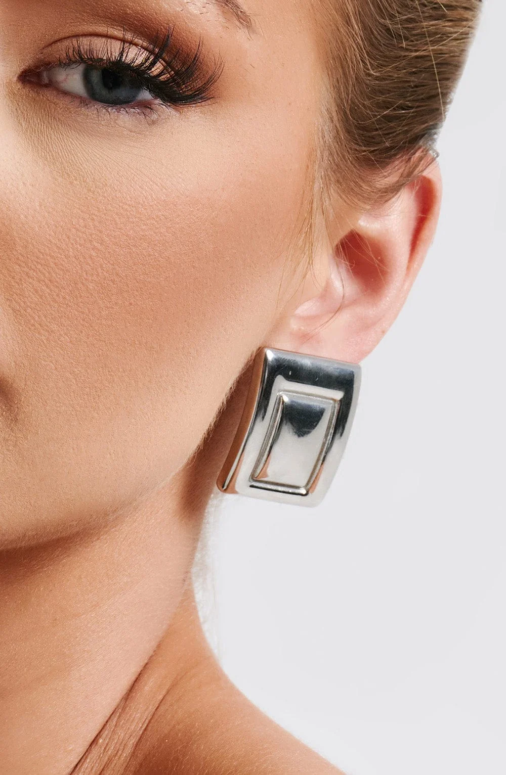 Square Silver Stud Earrings for Fashionable Women