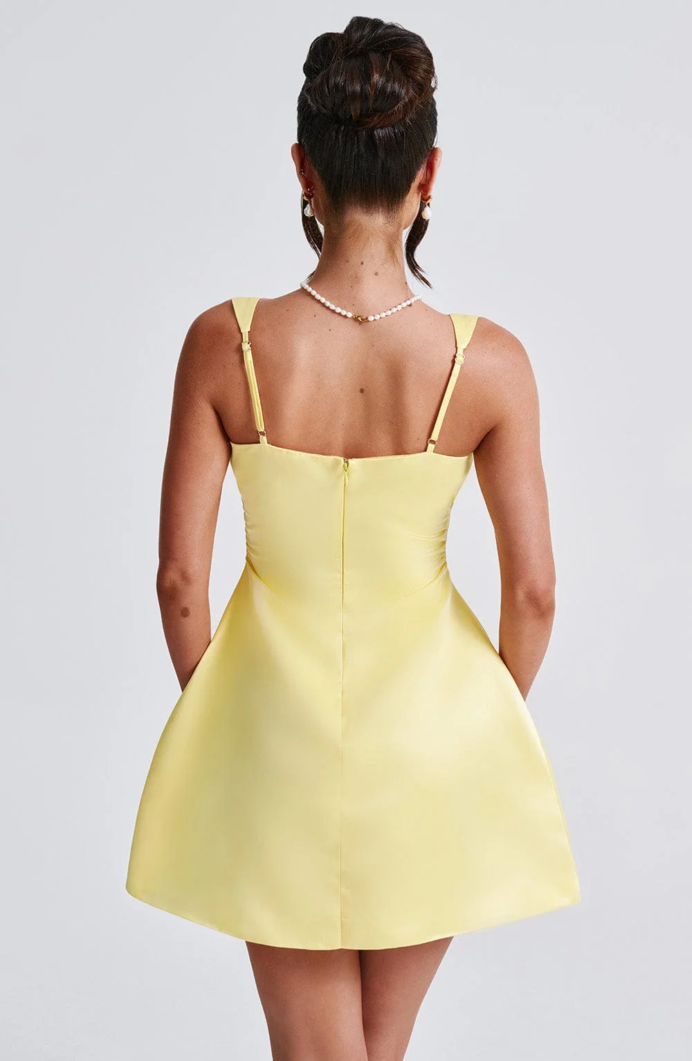 Lemon Square Neck Mini Dress in Premium Satin Fabric
