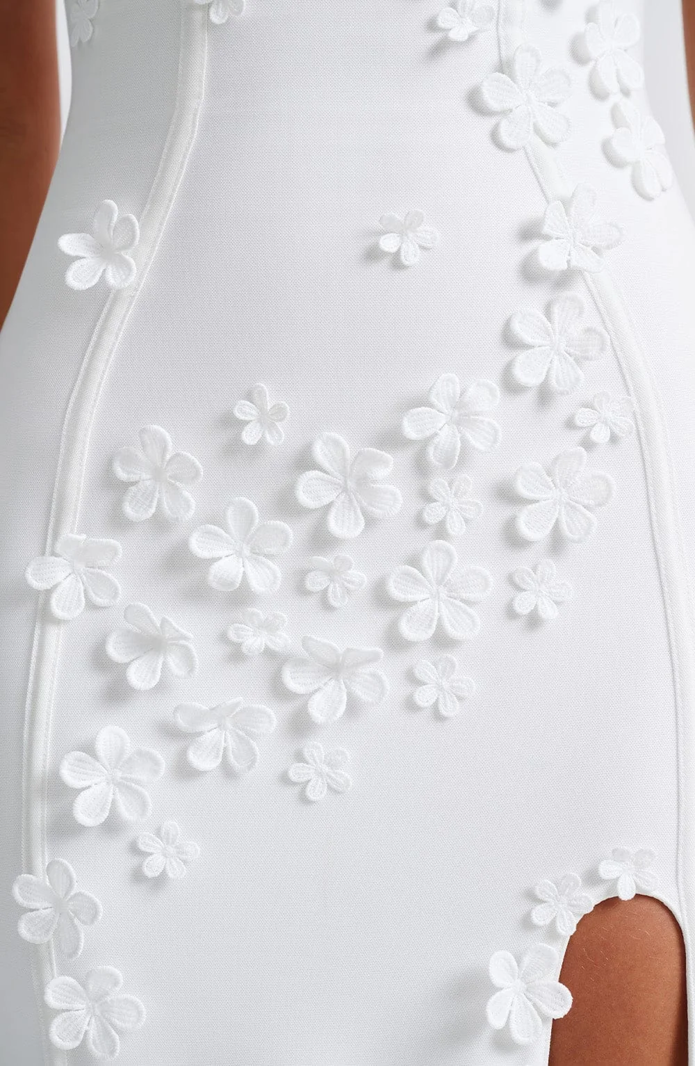 Ivory Floral Applique Maxi Dress - Premium Mesh, Cupped Bust