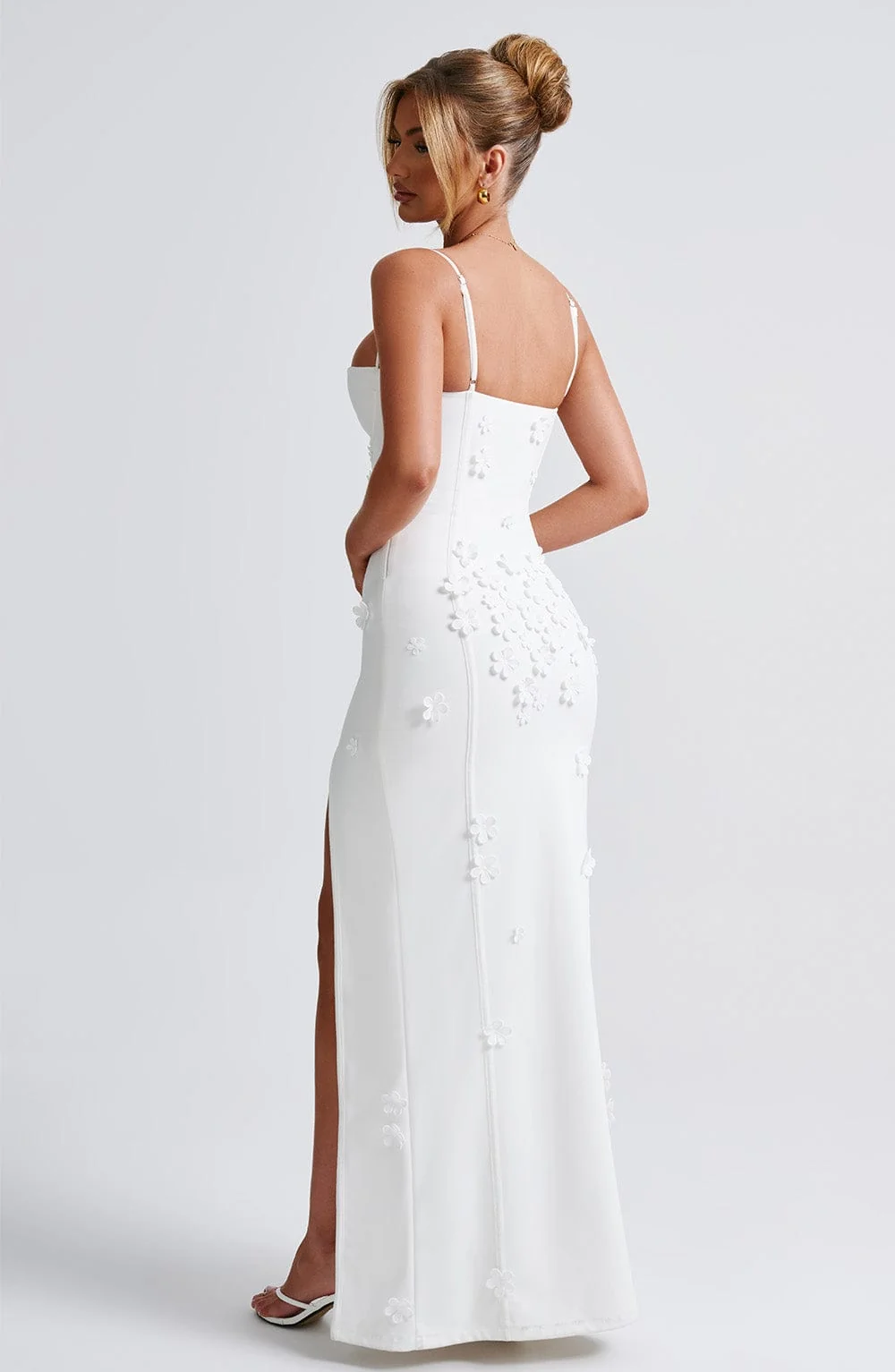 Ivory Floral Applique Maxi Dress - Premium Mesh, Cupped Bust
