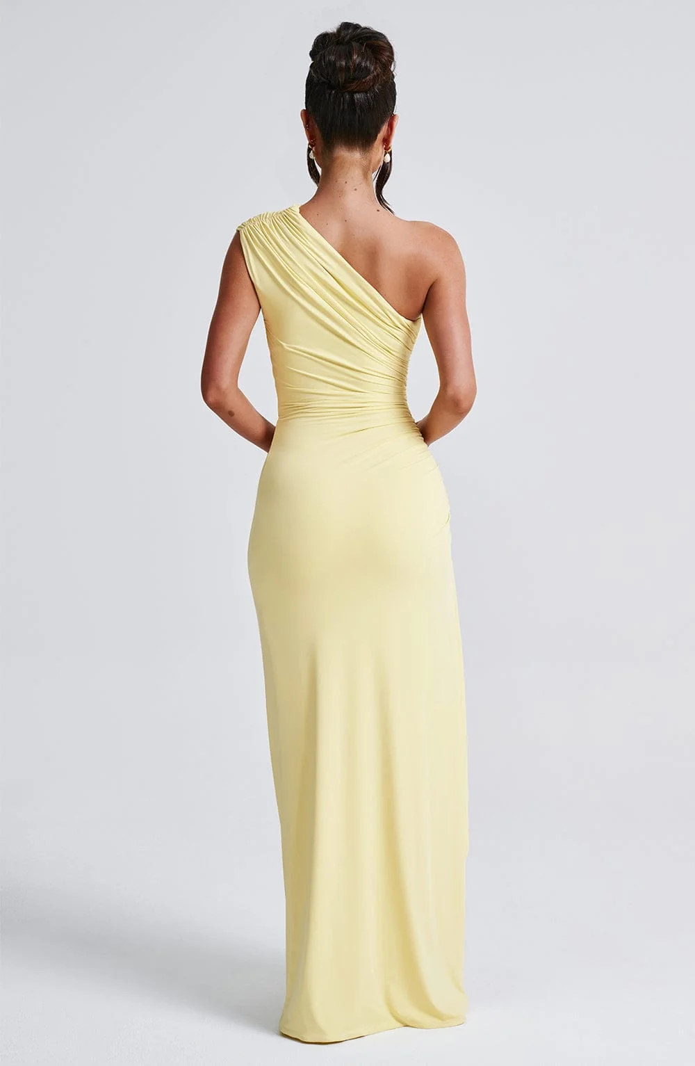 Lemon Slinky Maxi Dress - Elegant Asymmetric One-Shoulder Design