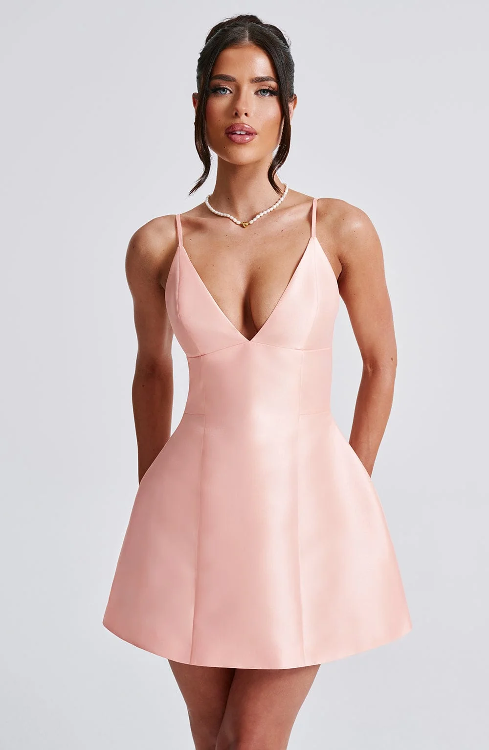 Bubblehem Satin Mini Dress in Peach - Elegant Style