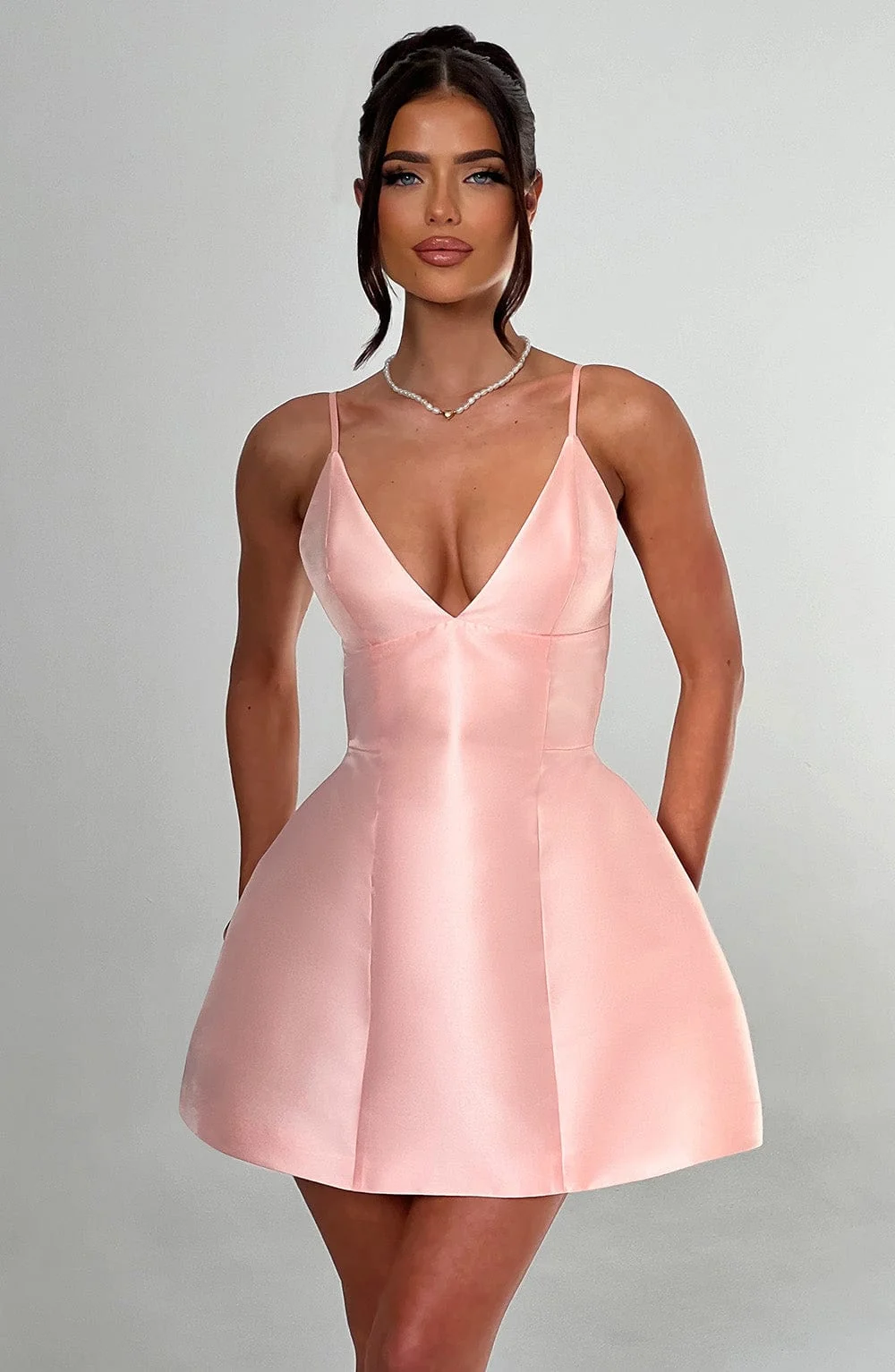 Bubblehem Satin Mini Dress in Peach - Elegant Style