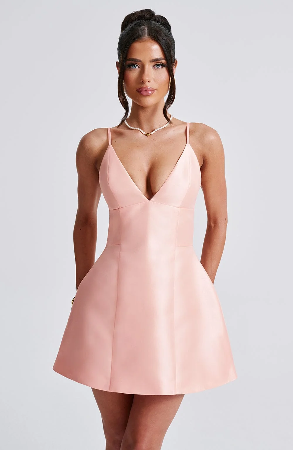 Bubblehem Satin Mini Dress in Peach - Elegant Style