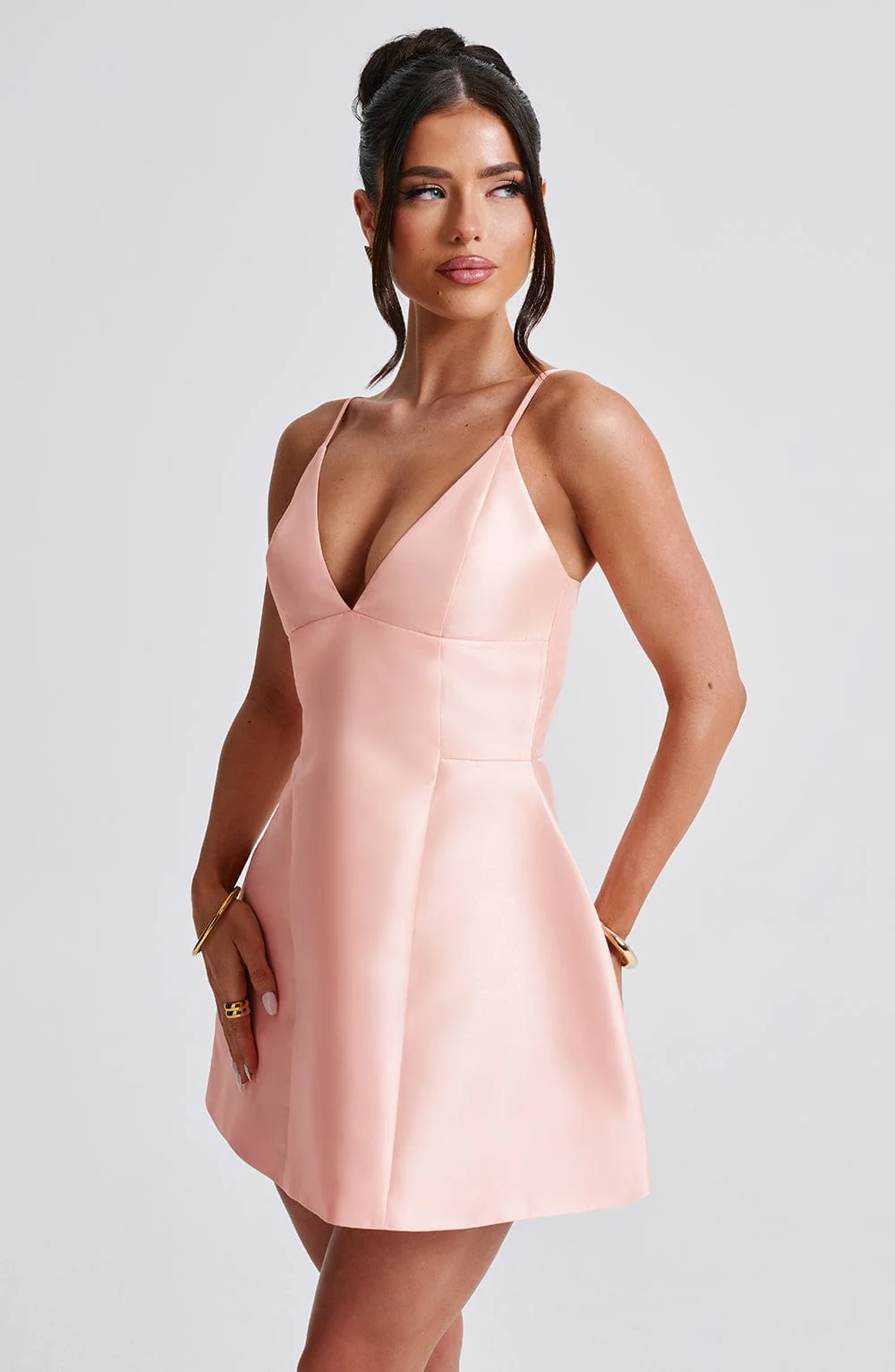 Bubblehem Satin Mini Dress in Peach - Elegant Style