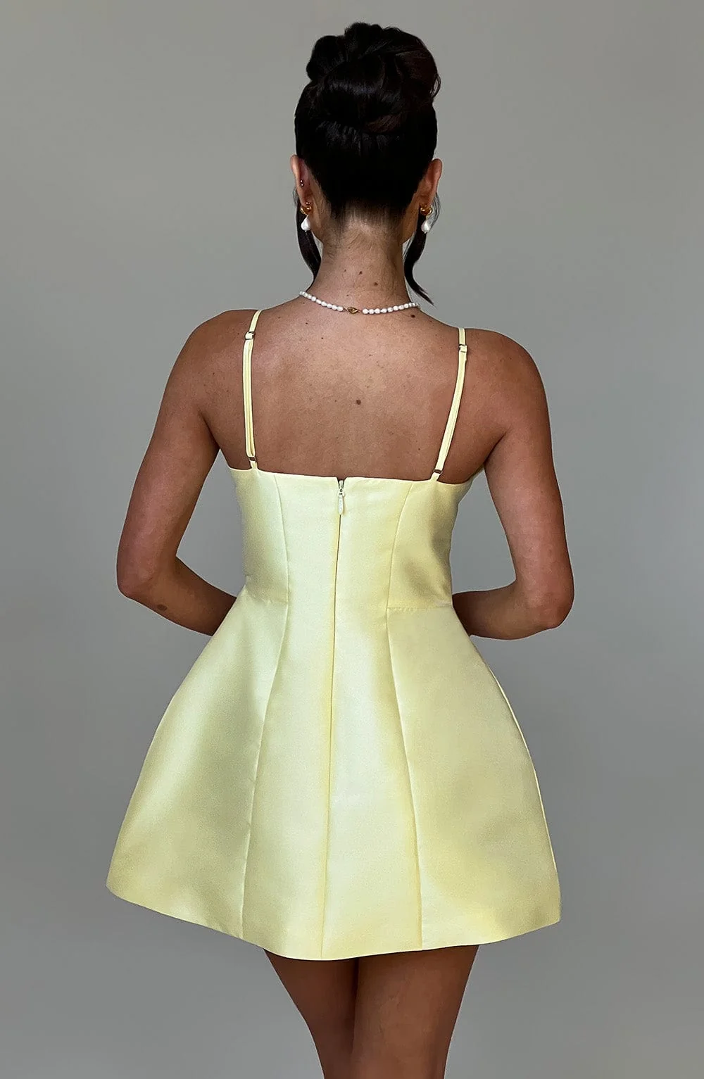 Lemon Bubblehem Satin Mini Dress