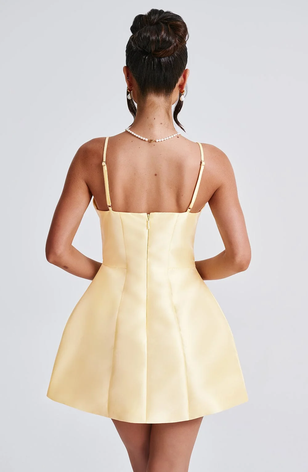 Lemon Bubblehem Satin Mini Dress