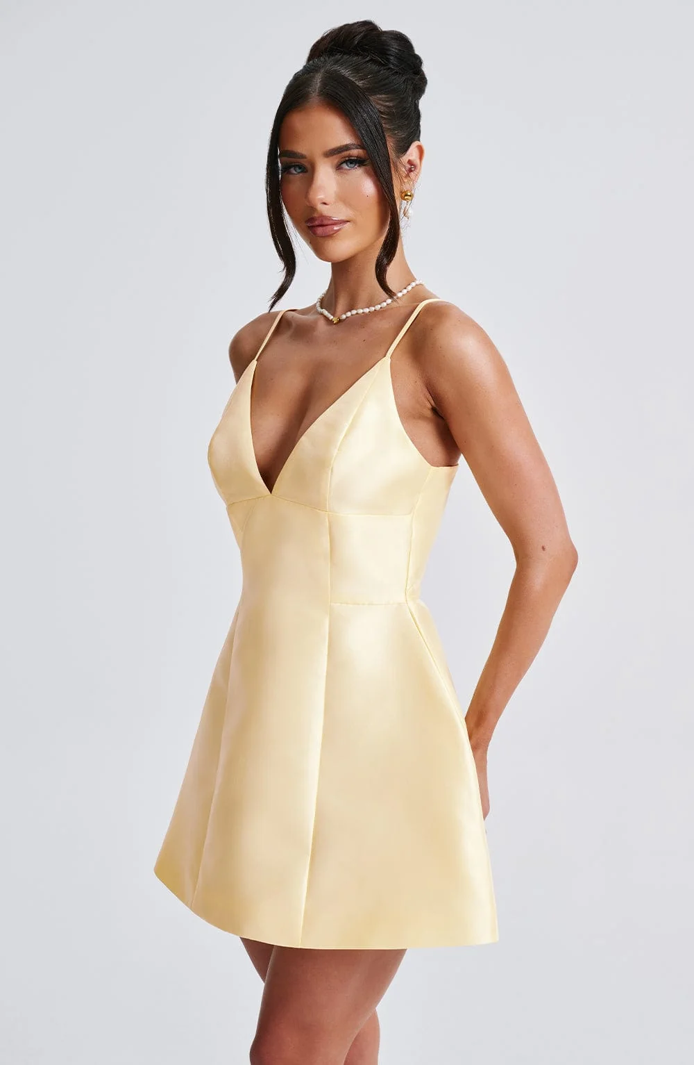 Lemon Bubblehem Satin Mini Dress
