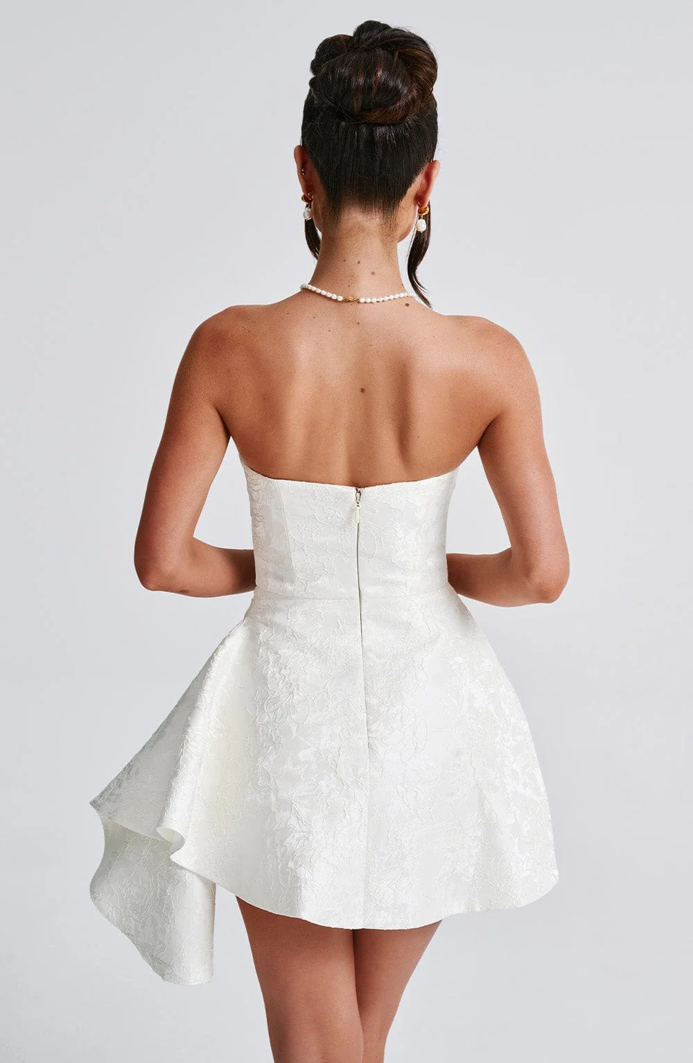 Romantic Ivory Floral Playsuit with Asymmetric Pleats - XS-XXL