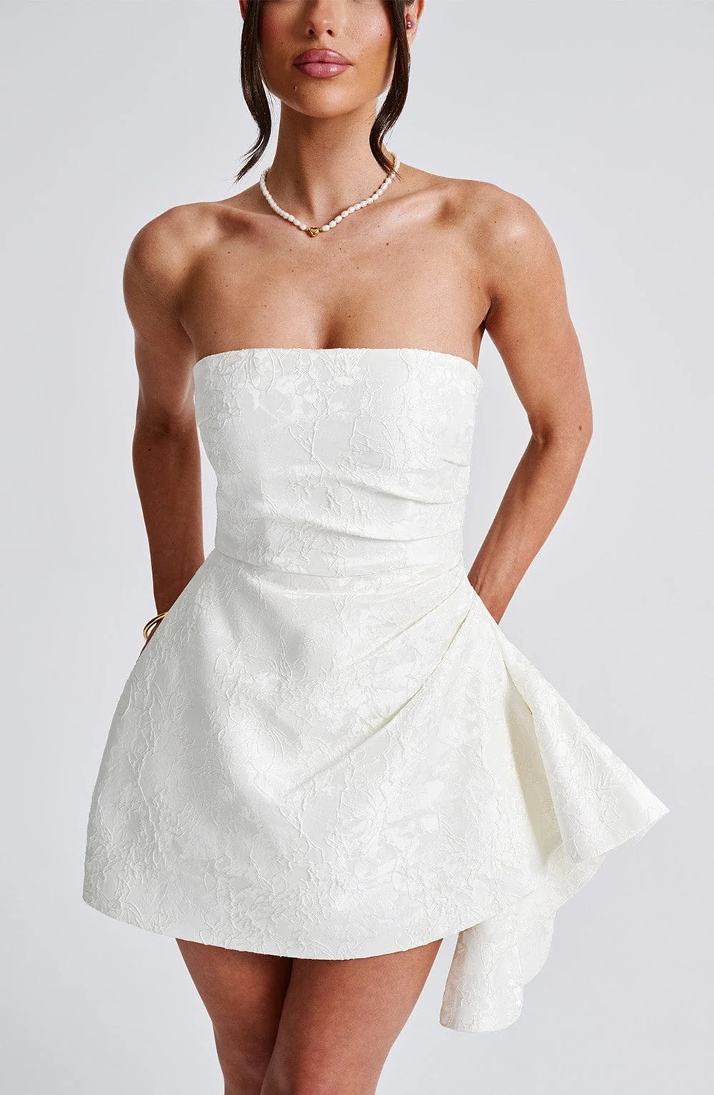 Romantic Ivory Floral Playsuit with Asymmetric Pleats - XS-XXL