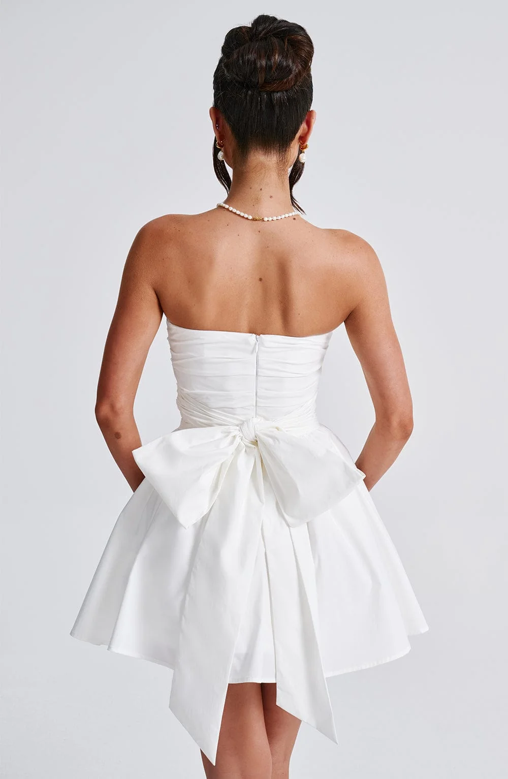 Ivory Strapless Bow Mini Dress - Womens Elegant Evening Apparel