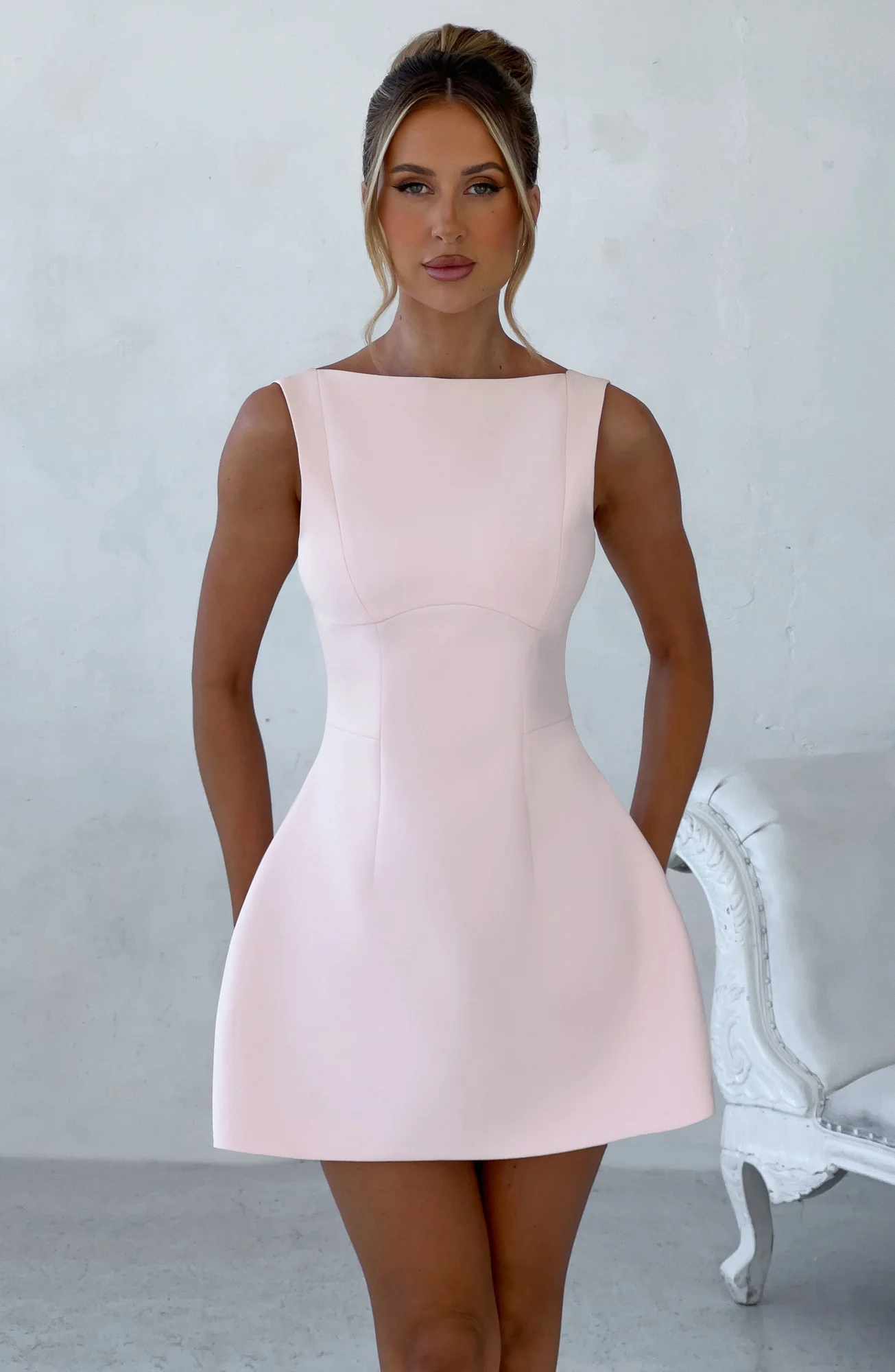 Blush High Neck Mini Dress with Seam Detailing