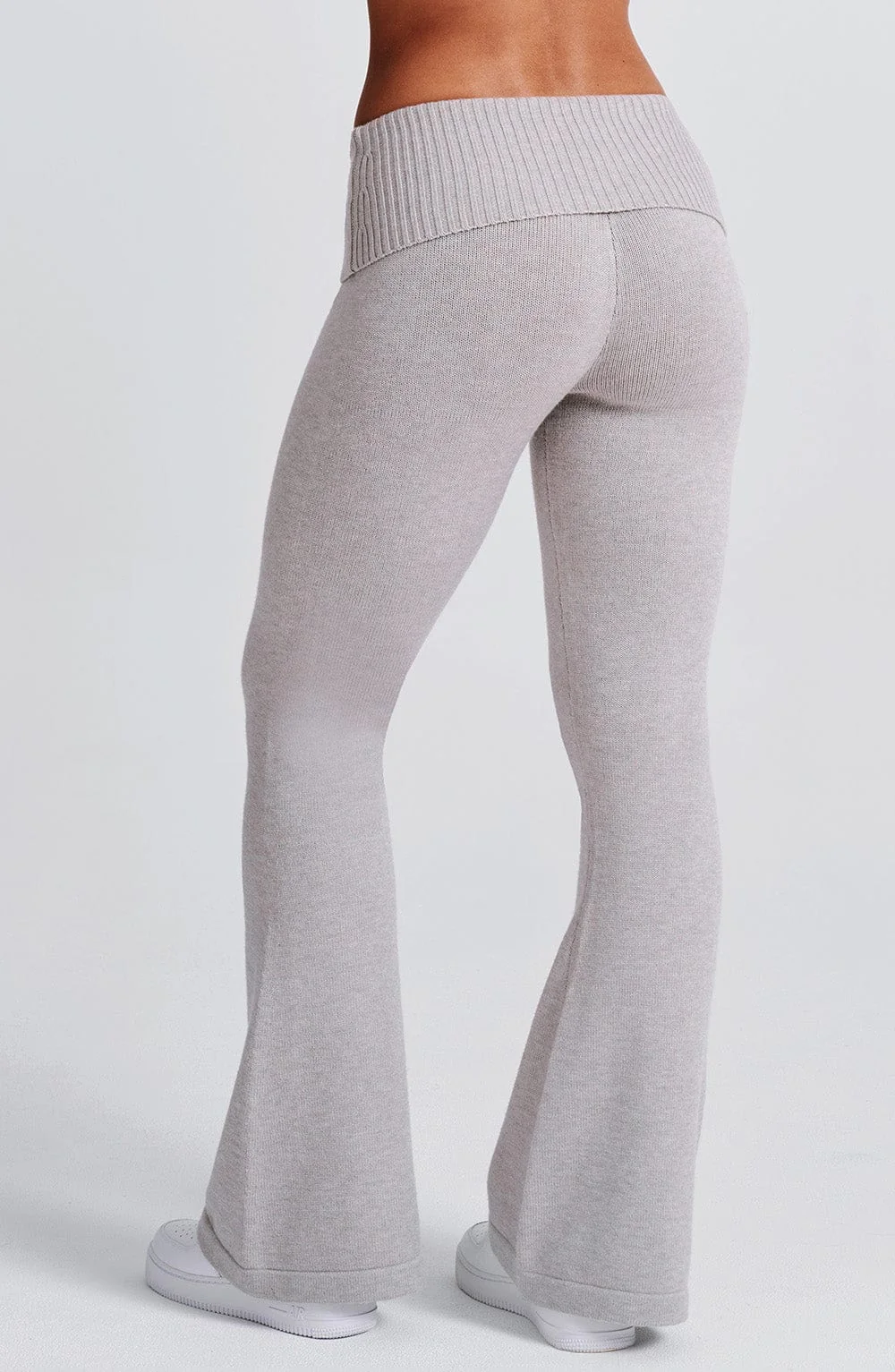 Flare Knit Pants - Light Grey Marl Ribbed Waistband