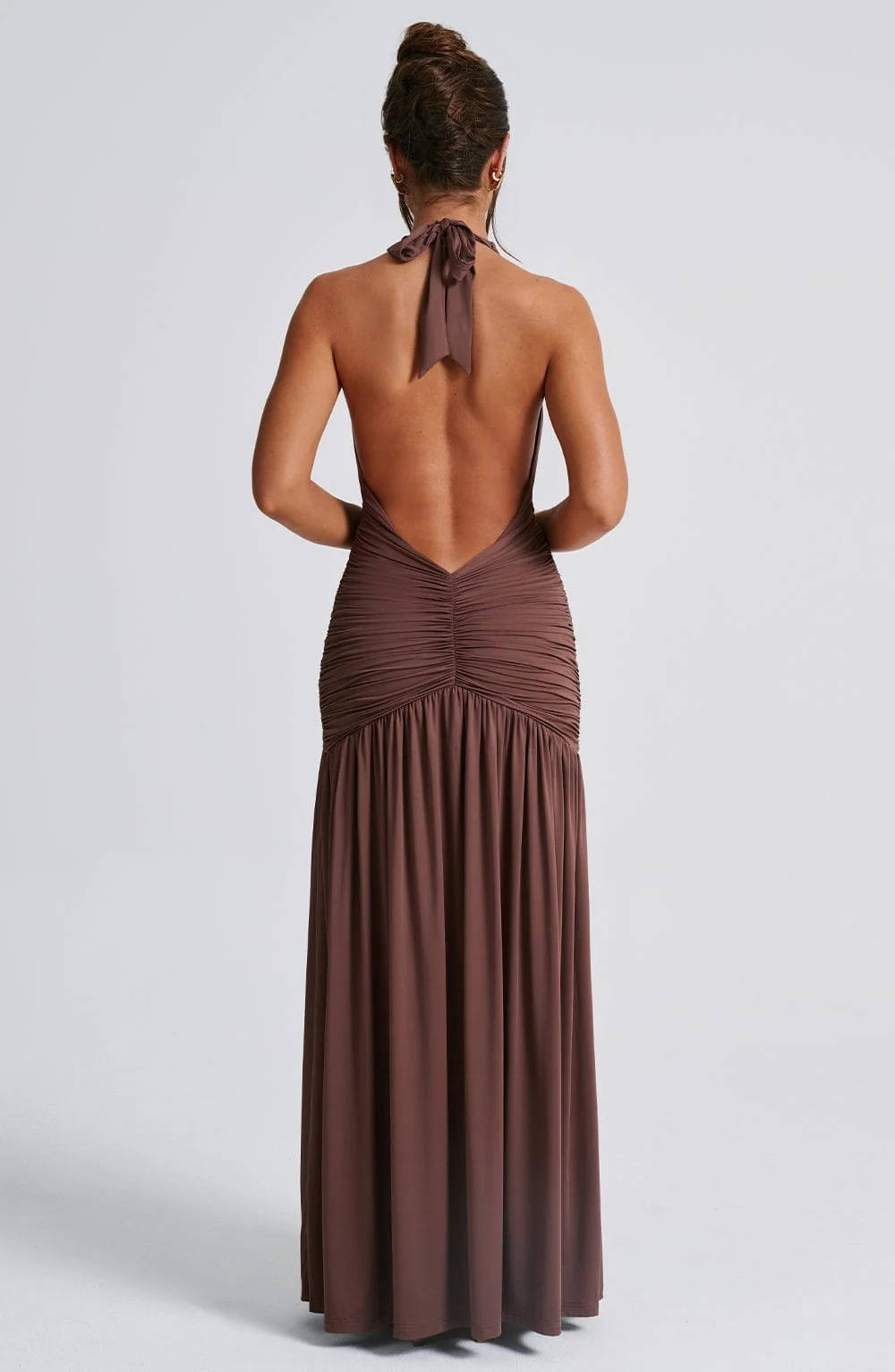 Chocolate Halter Maxi Dress - Elegant Figure-Hugging Style