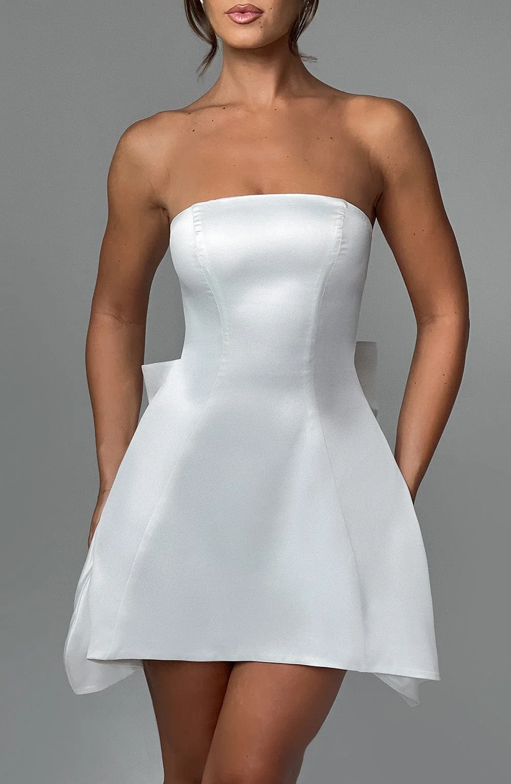 Ivory Strapless Corset Mini Dress in Luxury Satin
