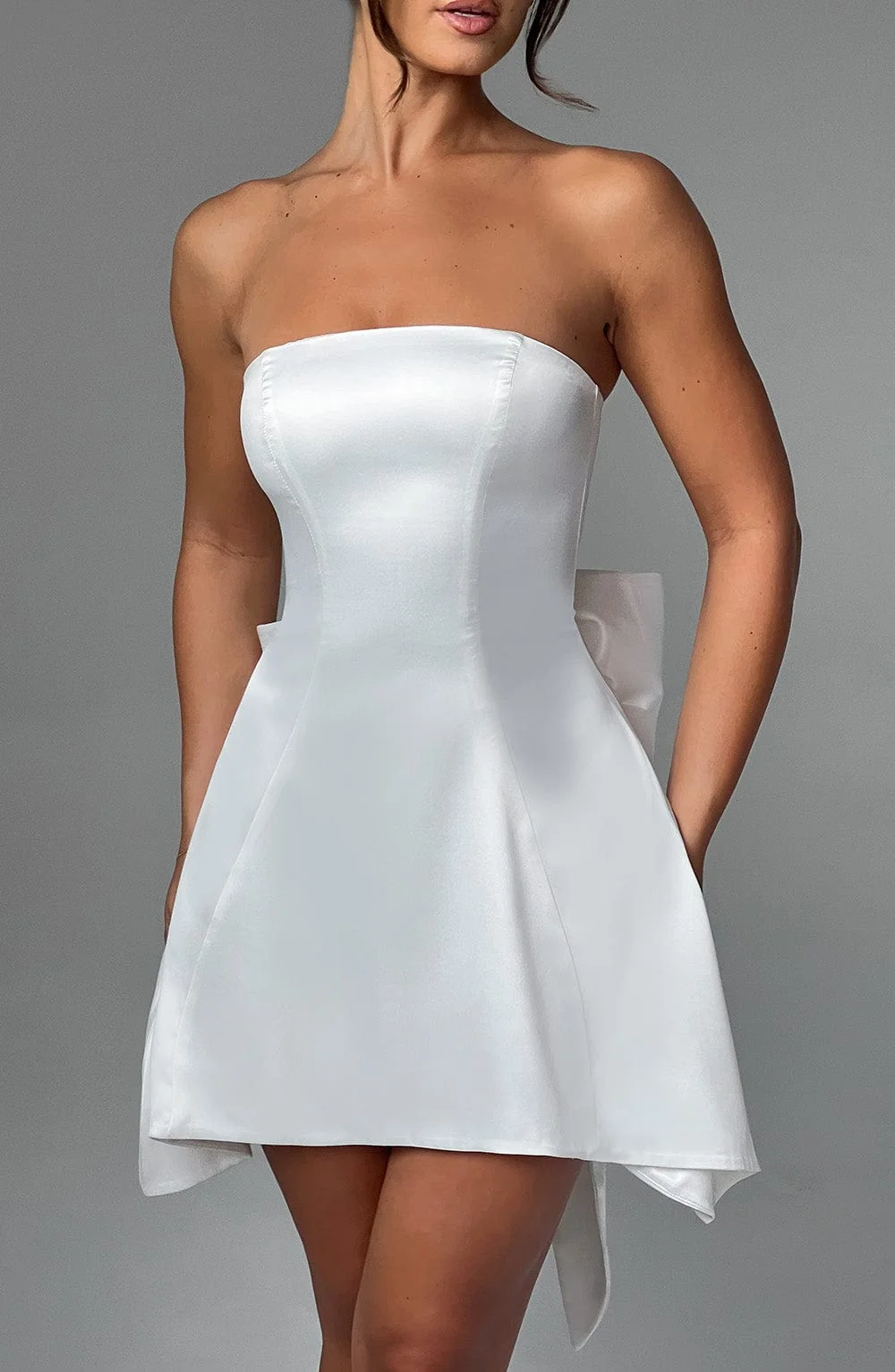 Ivory Strapless Corset Mini Dress in Luxury Satin