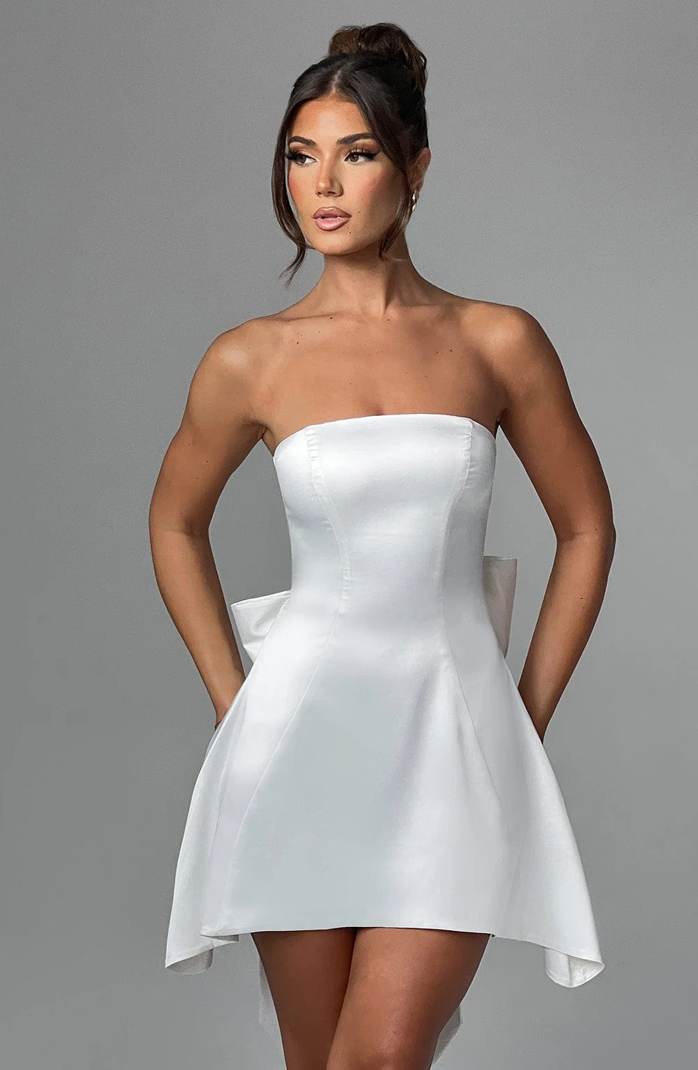 Ivory Strapless Corset Mini Dress in Luxury Satin