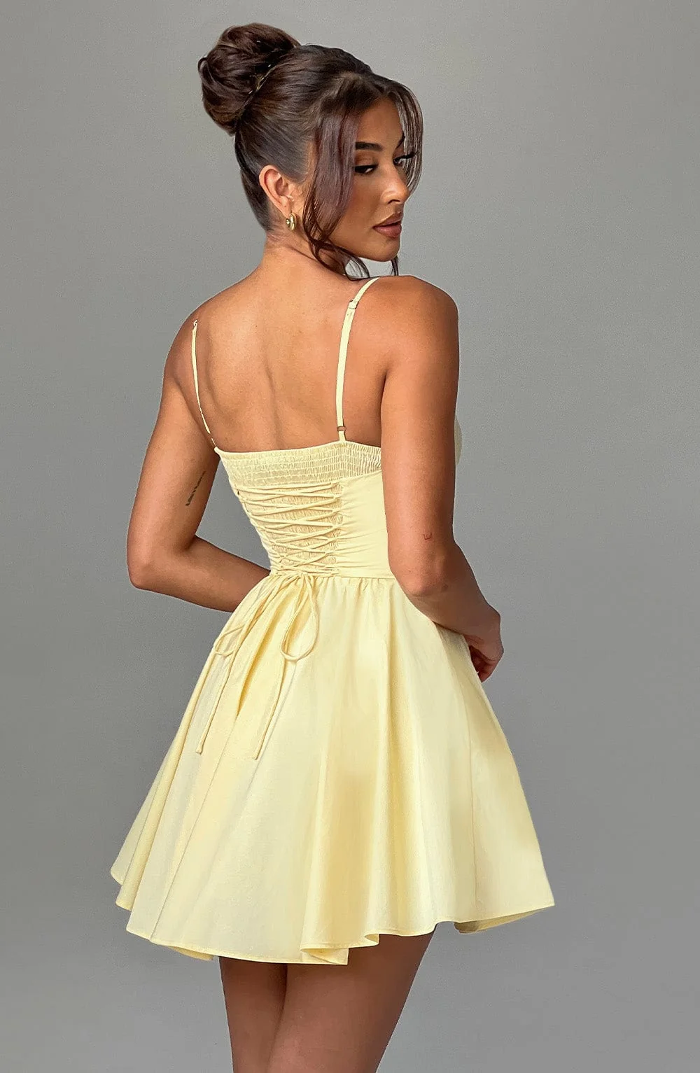 Lemon Mini Dress with Corset Bodice & Full Skirt
