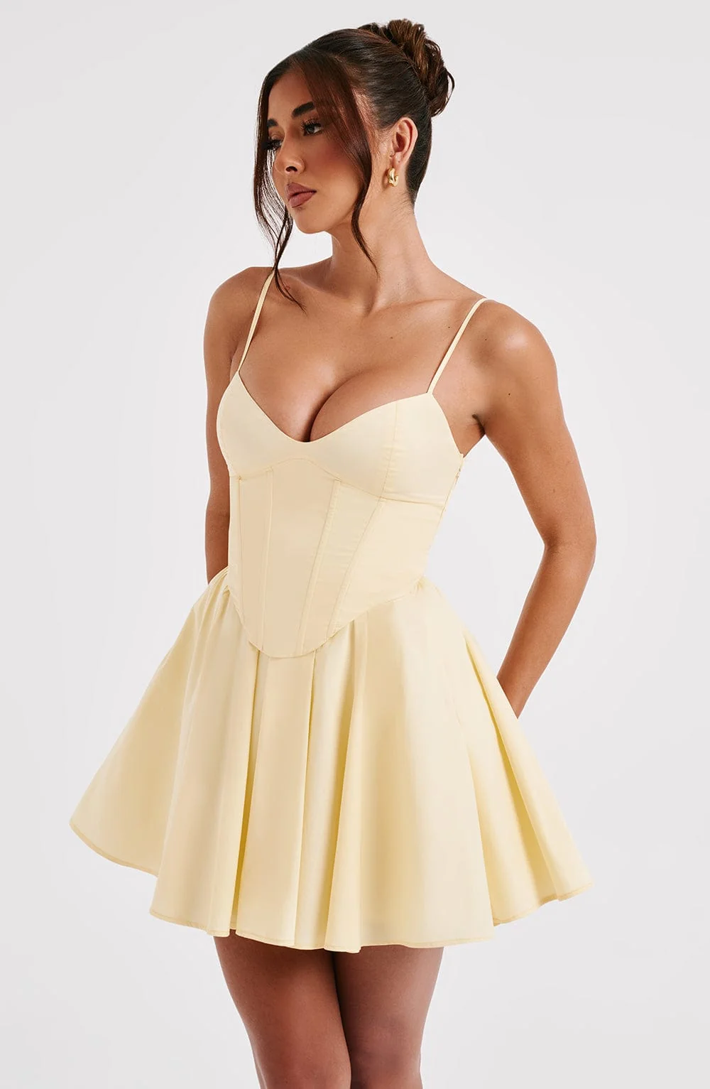 Lemon Mini Dress with Corset Bodice & Full Skirt