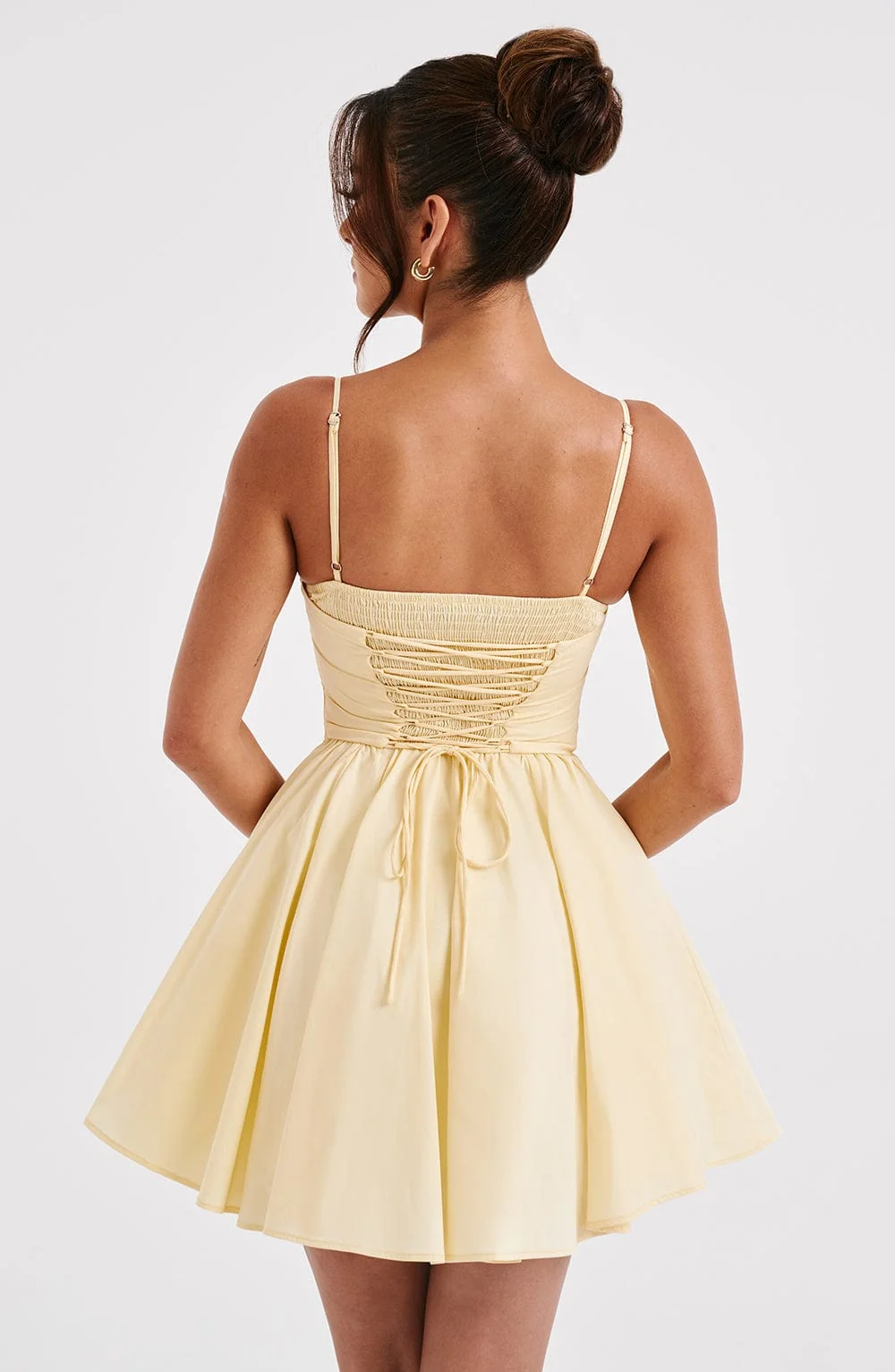 Lemon Mini Dress with Corset Bodice & Full Skirt