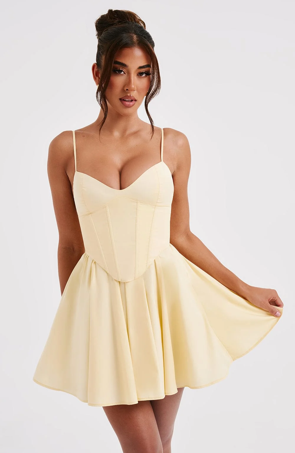 Lemon Mini Dress with Corset Bodice & Full Skirt