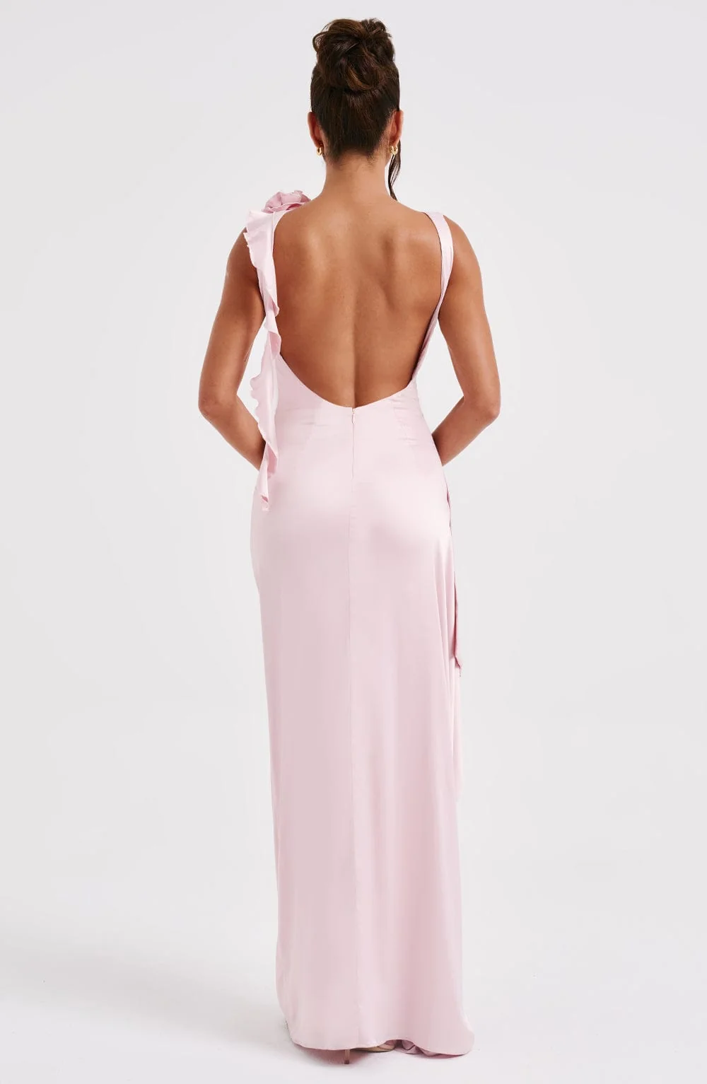 Blush Satin Maxi Dress with Thigh High Split