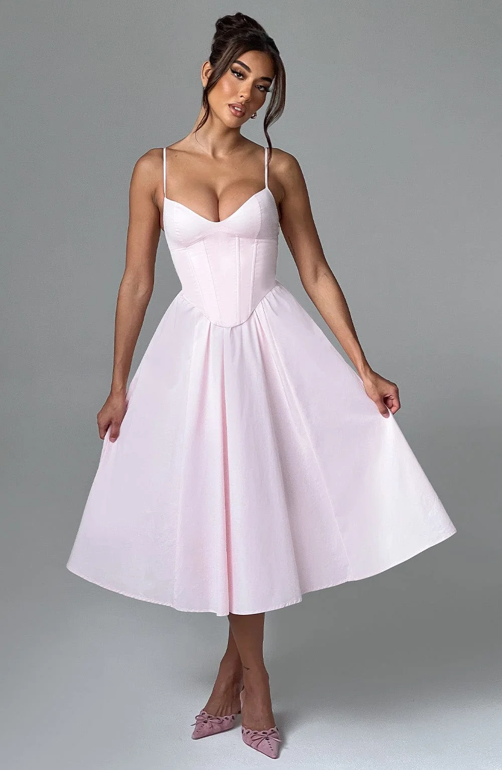 Blush Corseted Midi Dress - Elegant Iconic Style