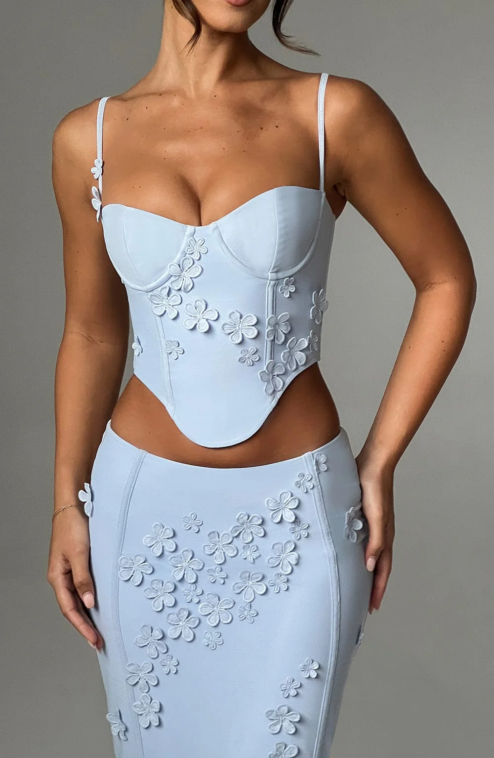 Blue Mesh Floral Top - Womens Luxury Corset Top