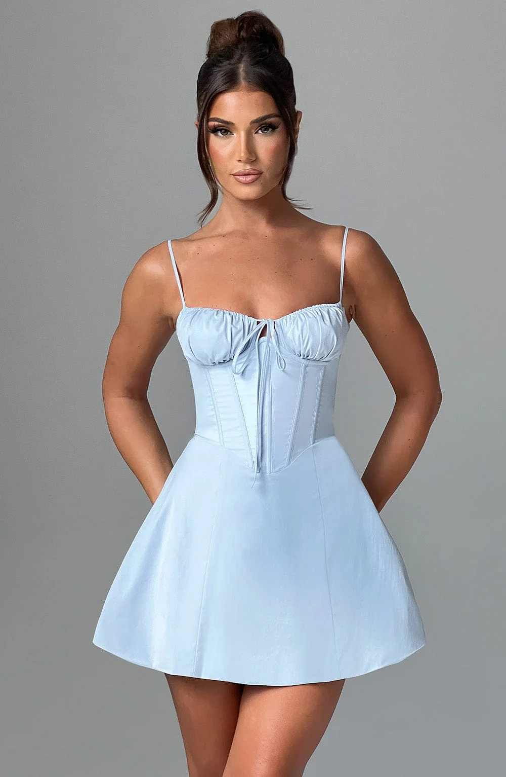 Blue Mini Corset Dress with Lace-Up Detail
