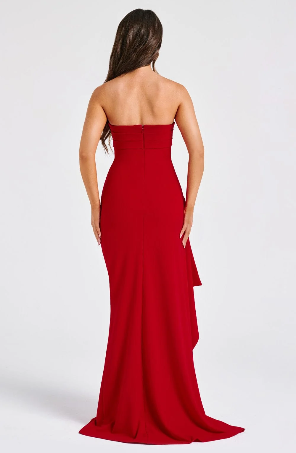 Red Strapless Maxi Dress in Premium Stretch Crepe