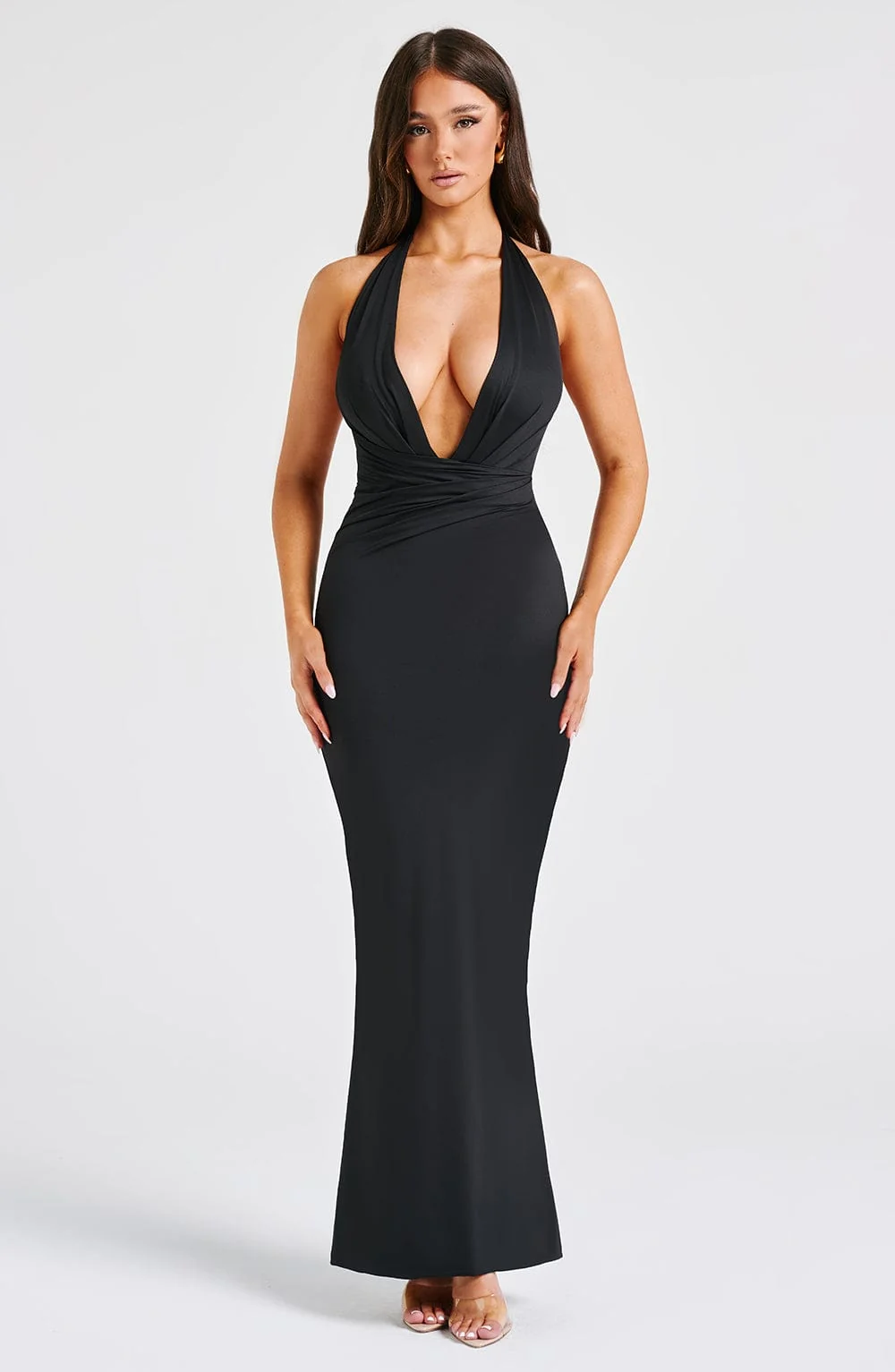 Black Plunge Neckline Maxi Dress - Premium Jersey Fabric