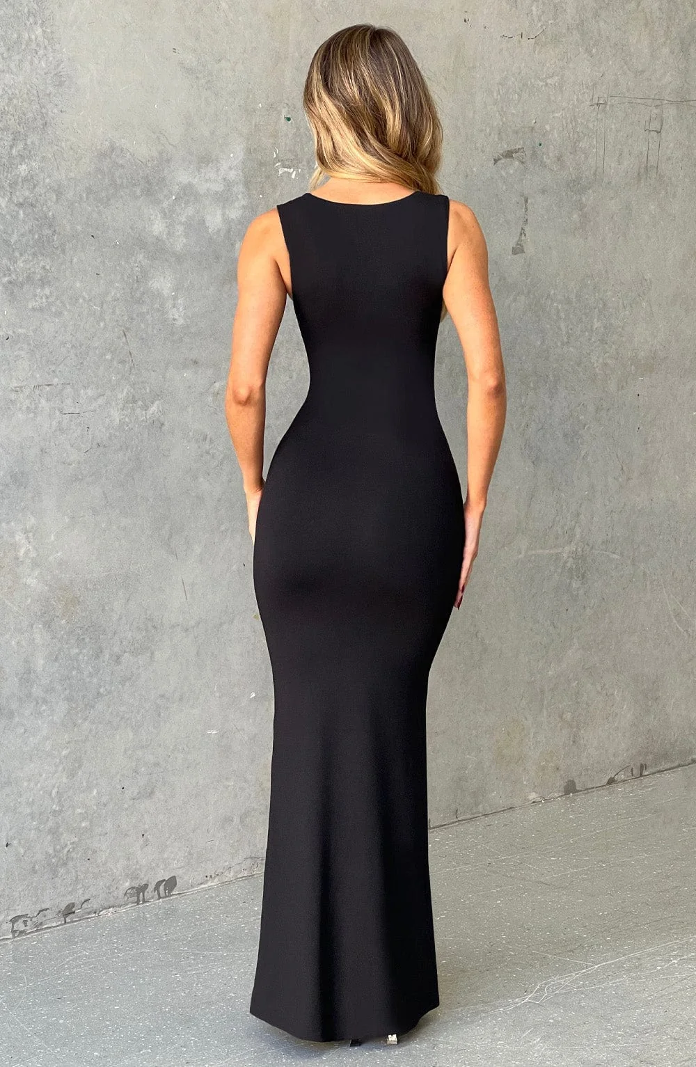 Premium Jet Black Maxi Dress - Second-Skin Feel, Square Neckline