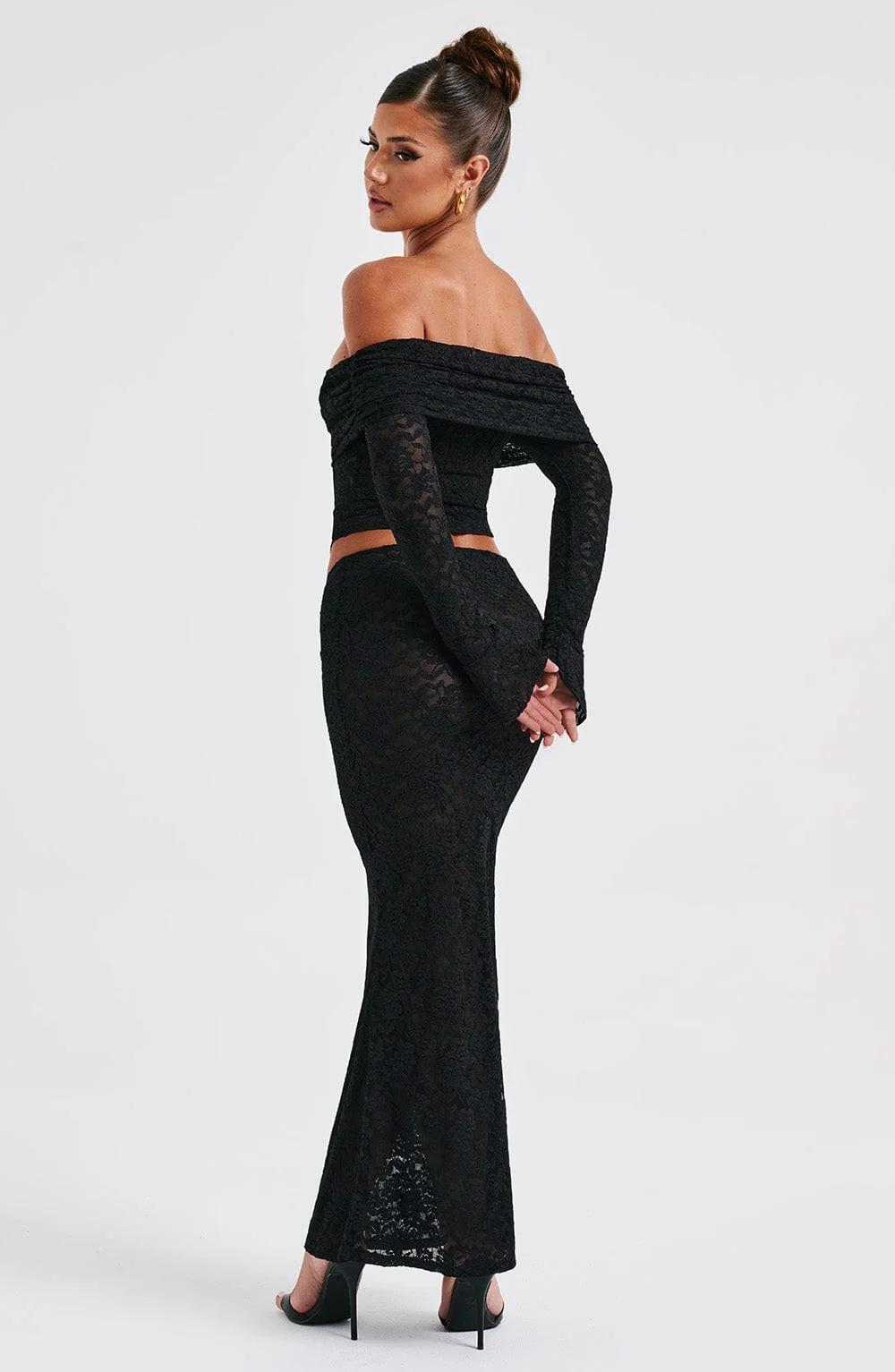 Floral Lace Off Shoulder Crop Top - Black Blanca