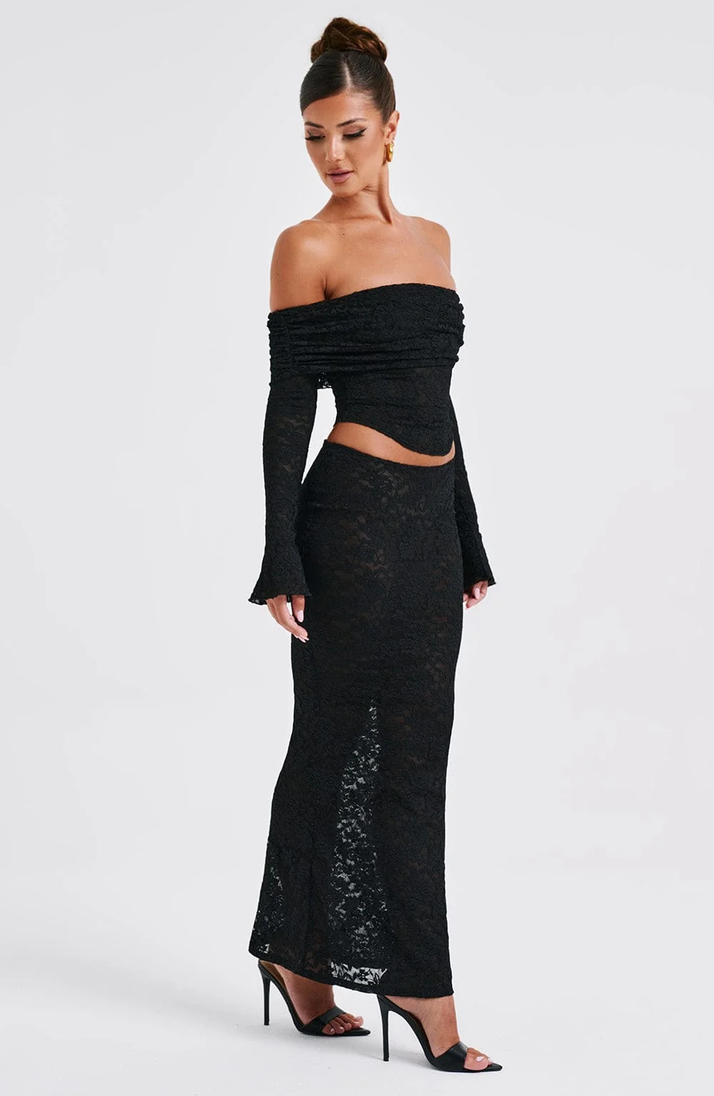 Floral Lace Off Shoulder Crop Top - Black Blanca