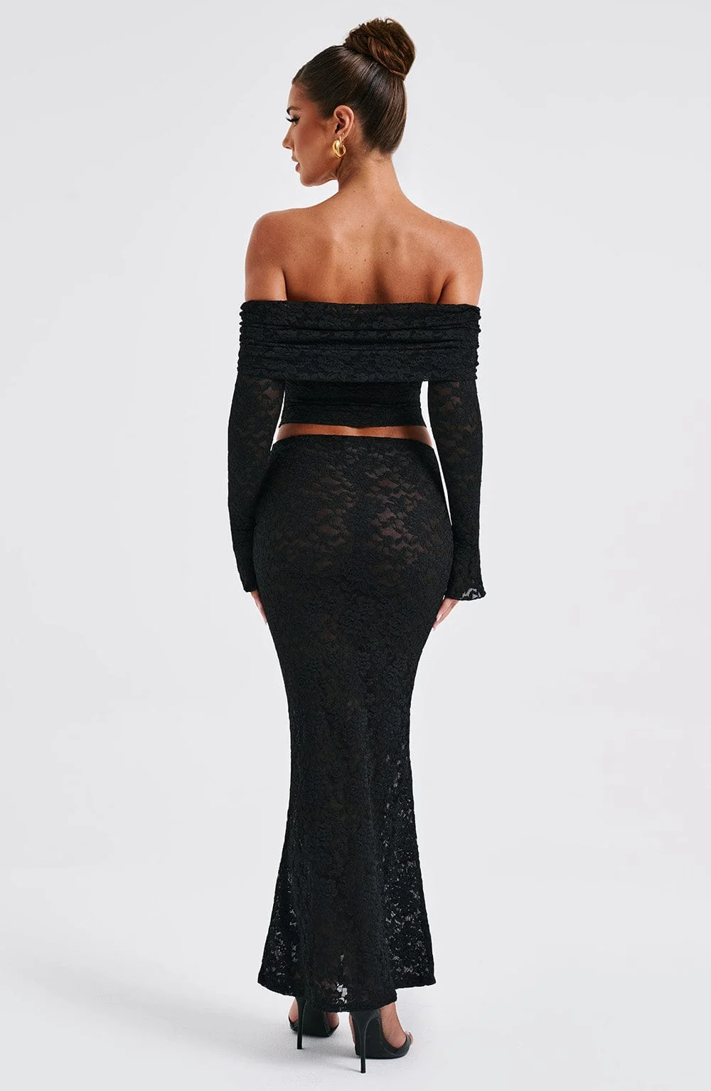 Floral Lace Off Shoulder Crop Top - Black Blanca