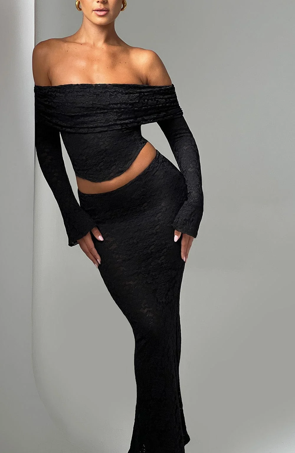 Floral Lace Off Shoulder Crop Top - Black Blanca