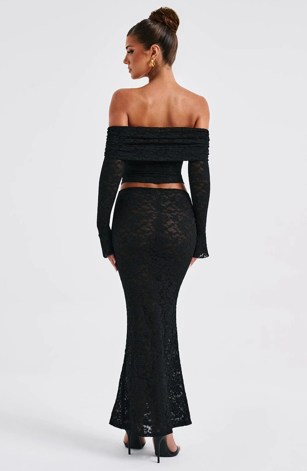 Floral Lace Off Shoulder Crop Top - Black Blanca