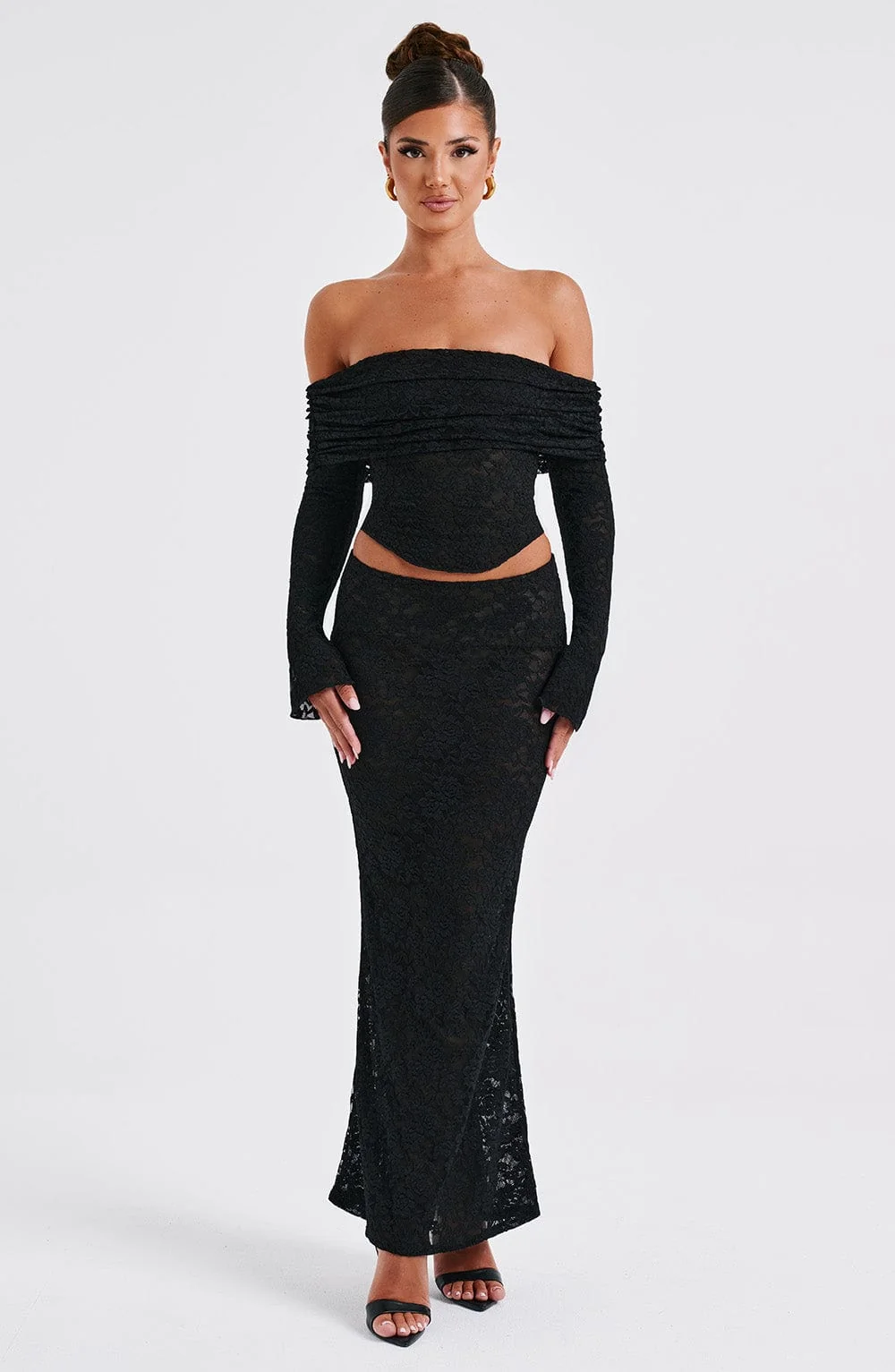 Floral Lace Off Shoulder Crop Top - Black Blanca