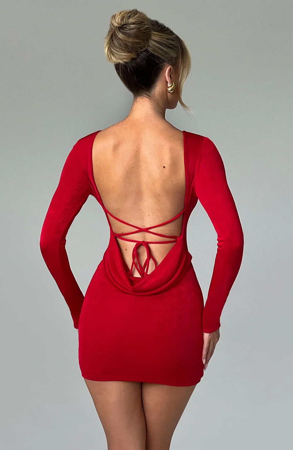 Red Bodycon Mini Dress with Long Sleeves