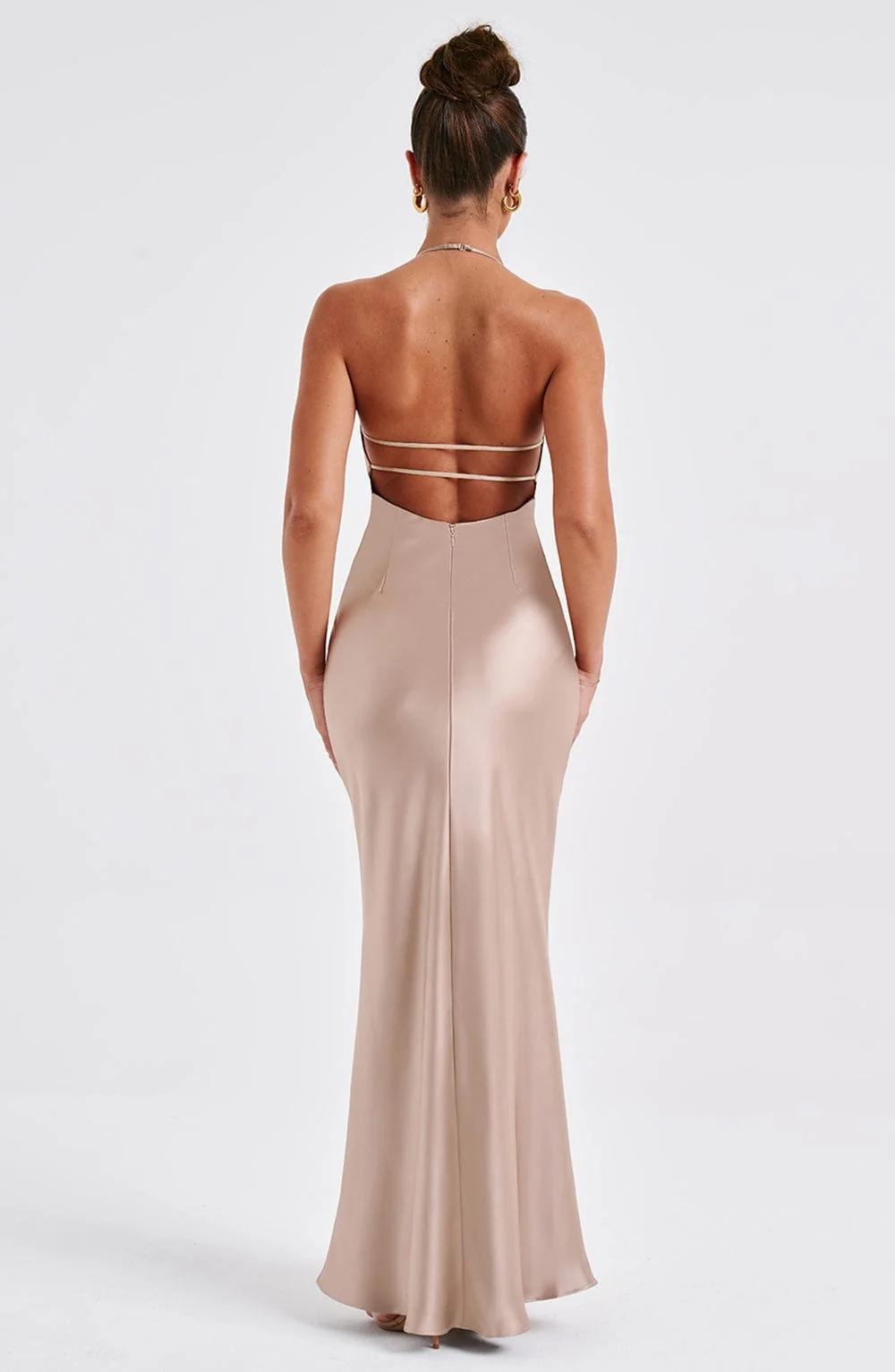 Champagne Halter Neck Maxi Dress - Elegant Evening Gown